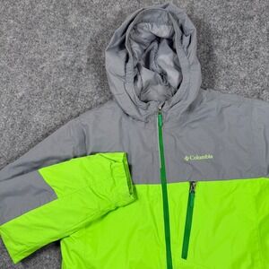 Columbia Jacket XL Lime Green Gray Outgrown Hooded Lightweight‎ Flaw Kids Youth